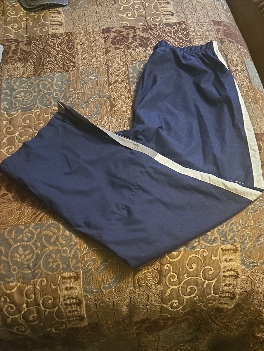 New Balance Navy Joggers with White Side Stripe. Heavy Duty W/Zipper Bottoms.
